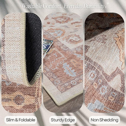 Fame Rugs Brown Modern Oushak Rug 6x9, Vintage Turkish Colorful Oriental Antique Inspired Washable Large Area Rugs, Luxury Living Room Bedroom (383BB, 6' x 9')