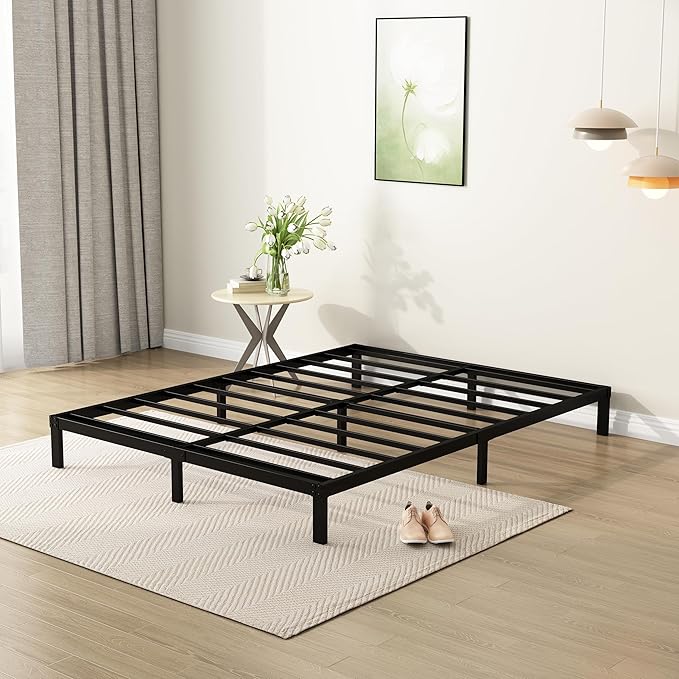 9 Inch Queen Bed Frame Heavy Duty Low Profile Metal Platform No Box Spring Needed, Maximum Storage, Easy to Assembly, Noise Free, Black