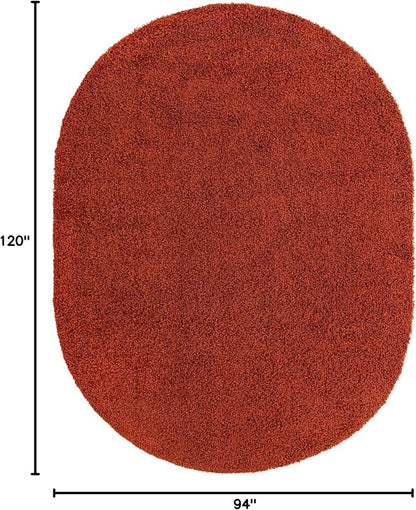 Unique Loom Solid Shag Collection Area Rug (7' 10" x 10' Oval, Terracotta)