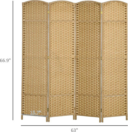 HOMCOM Room Divider, 4 Panel Folding Privacy Screen, 5.6' Tall Freestanding Wall Partition for Home Office, Bedroom, Nature Wood