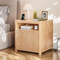 Fluted Nightstand with Charging Stations, 23.6" Wide Natural Oak Nightstand with Storage Drawers, Side Tables, Modern Farmhouse End Tables for Bedroom, Natural Oak