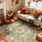 Area Rugs 4'x6' Washable Non-Slip, Floral Vintage Distress Print Pattern Medallion Carpet for Living Room Bedroom Dining Room, Brick Red Rust Neutral Brown Burnt Orange Green