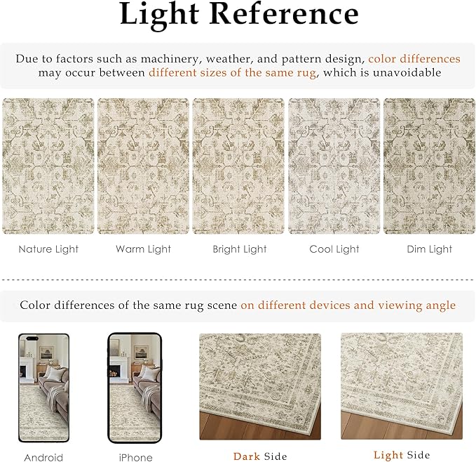 Taupe 6x9 Area Rug Vintage Washable Living Room Carpet Non Slip Bedroom Indoor Office Low Pile Large Traditional Distressed Retro Accent Rug for Dining Room Bathroom Kitchen