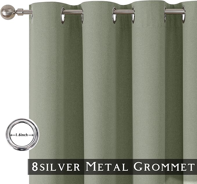 ChrisDowa 100% Blackout sage Solid Curtains 102 Inches Long 2 Panels for Bedroom Living Room,Farmhouse Room Darkening Thermal Insulated Soundproof Grommet Top Window Treatment Drapes,52x102