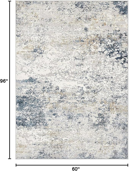 Area Rug Living Room Rugs - 5x8 Abstract Large Soft Indoor Washable Rug Neutral Modern Low Pile Carpet for Bedroom Dining Room Farmhouse Home Office - Beige Blue