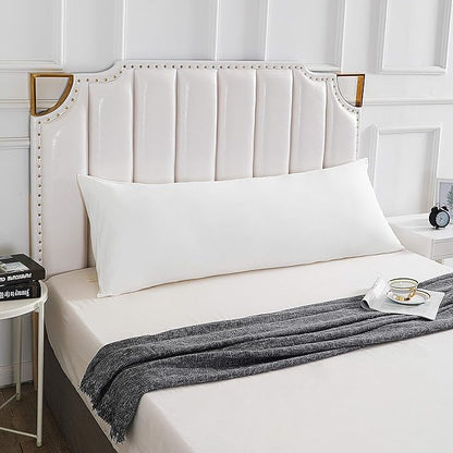Oubonun 100% Jersey Cotton Body Pillow Cover with Zipper - Luxury Soft Removable Pillow Case - Long Fuzzy - Knitted (White, 21"X54")