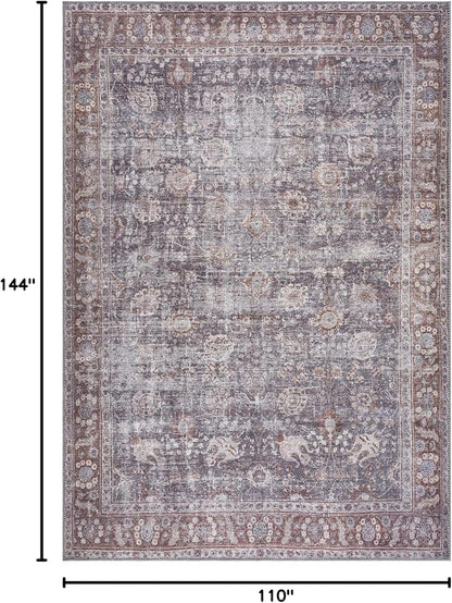 Bloom Rugs Washable 9' x 12' Rug - Brown/Dark Gray Traditional Area Rug for Living Room, Bedroom, Dining Room, and Kitchen - Exact Size: 9' x 12'
