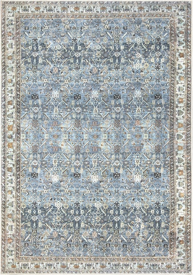 Bloom Rugs Washable Non-Slip 5' x 7' Rug - Blue/Beige Traditional Area Rug for Living Room, Bedroom, Dining Room, and Kitchen - Exact Size: 5' x 7'