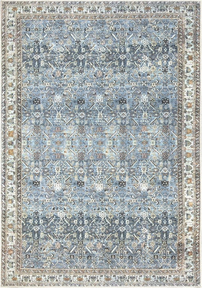 Bloom Rugs Washable Non-Slip 5' x 7' Rug - Blue/Beige Traditional Area Rug for Living Room, Bedroom, Dining Room, and Kitchen - Exact Size: 5' x 7'