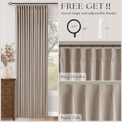 Extra Wide Burlywood Birch Blackout Sliding Glass Door Curtains 102 Inches Long Memory Trained Pinch Pleated Linen Double Layer Black Out Heat Blocking Curtain 70 Inch Width 102 Inch Length 1 Panel