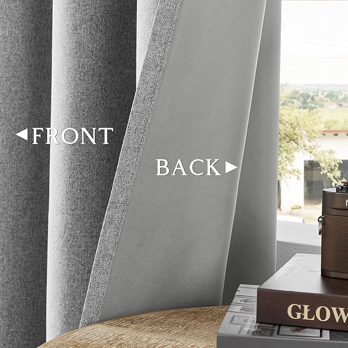 ChrisDowa 100% Blackout Grey Solid Curtains 90 Inches Long 2 Panels for Bedroom Living Room,Farmhouse Room Darkening Thermal Insulated Soundproof Grommet Top Window Treatment Drapes,52x90