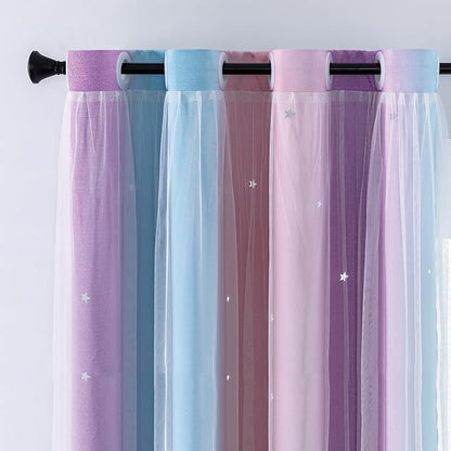 XiDi Curtains for Bedroom Decor, Rainbow Pink Purple/34/96