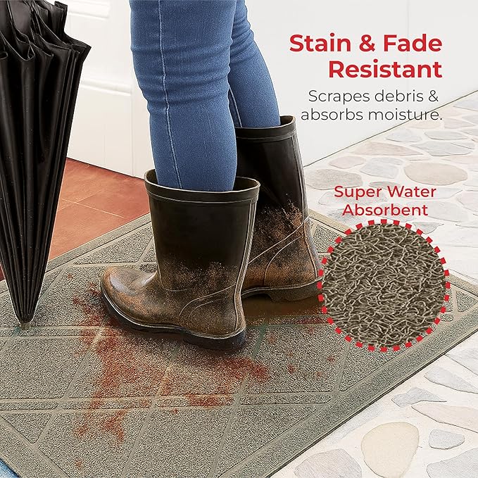 SlipToGrip Universal Door Mat, Plaid Design - Taupe, 35 x 23 - Anti Slip, Durable & Washable, Outdoor & Indoor Floor Welcome Mat Door Mat Entry Rug for Garage, Patio, Front Door, Dust Absorbent