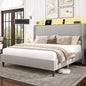 LARMACE King Size Bed Frame with LED Lights and Charging Station Linen Upholstered Platform Bed Frame with 51.2" Tall Wingback Headboard and Storage Shelf, No Box Spring Needed, Easy Assembly, Grey