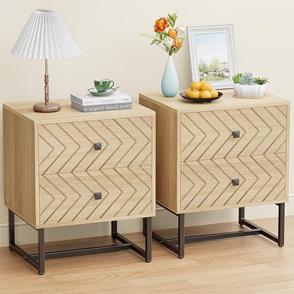 Modern Nightstand Set of 2,Morden Night Stand with 2 Drawers,End Tables with Storage,Bedside Tables for Bedroom,Oak