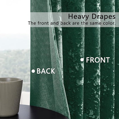 SMILETIME Forest Green Crushed Velvet Curtains 52x108inch Rod Pocket Luxurious Thermal Insulated Soundproof Drapes Soft and Durable Light-Filtering Window Treatments for Living Room Bedroom, 2 Panels