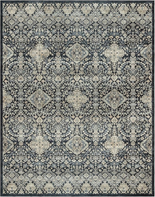 Gertmenian Indoor Boho Area Rug - 9x13 Extra Large, Non Slip, Super Strong, Ideal for High Traffic Areas in Bedroom, Living Room, Kitchen - Tanis, Anthrocite, 28531