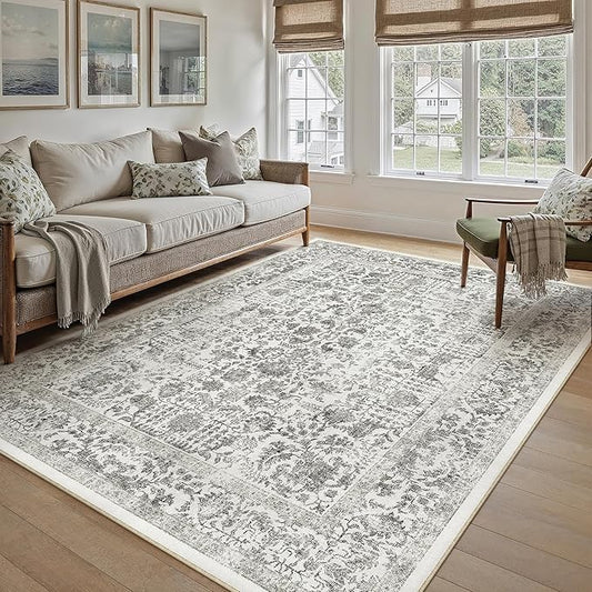 Black Area Rug 5x8 Machine Washable Vintage Living Room Distressed Non Slip Carpet Traditional Indoor Bedroom Retro Floral Accent Throw Large Rug Office Kitchen Bathroom Dining Room