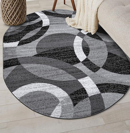 Rugshop Gray Modern Geometric Oval Rug, Abstract Circles, High-Traffic, Non-Shedding, for Living Room, Bedroom and Home Office, 5' x 7' Oval