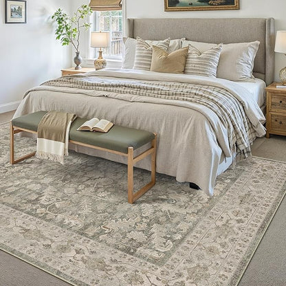 Brown 8x10 Area Rug Vintage Washable Living Room Carpet Non Slip Bedroom Indoor Office Low Pile Large Traditional Distressed Retro Accent Rug for Dining Room Bathroom Kitchen