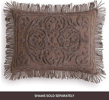 Beatrice Home Fashions Medallion Chenille Bedspread, Full, Chocolate