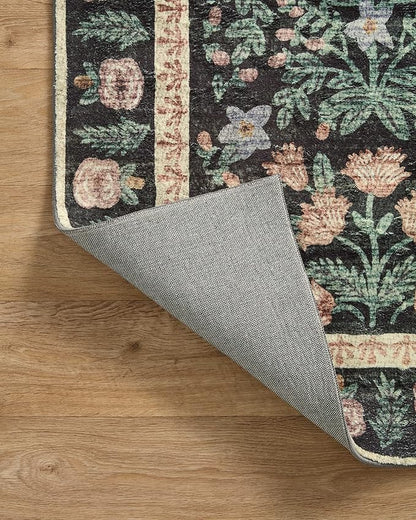 Loloi Rifle Paper Co. Eden Collection EDE-02 Mughal Garden Black 3'-6" x 5'-6" Accent Rug feat. CloudPile™