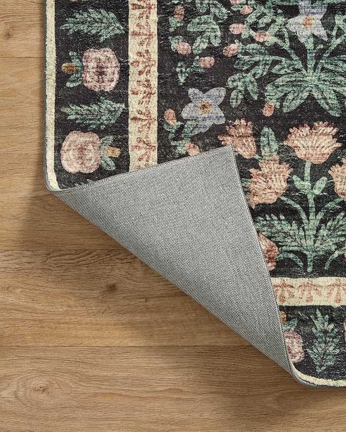 Loloi Rifle Paper Co. Eden Collection EDE-02 Mughal Garden Black 5'-0" x 7'-6" Area Rug feat. CloudPile™