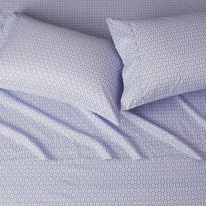 Amazon Basics Lightweight Super Soft Easy Care Microfiber 4 Piece Bed Sheet Set With 14" Deep Pockets, Queen, Blue Damask, Printed