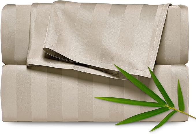 Pure Bamboo King Sheets, Genuine 100% Organic Viscose Derived from Bamboo Bed Sheet Set, Luxuriously Soft & Cooling, Double Stitching, 2 Year Quality Promise (King, Jacquard Sand)