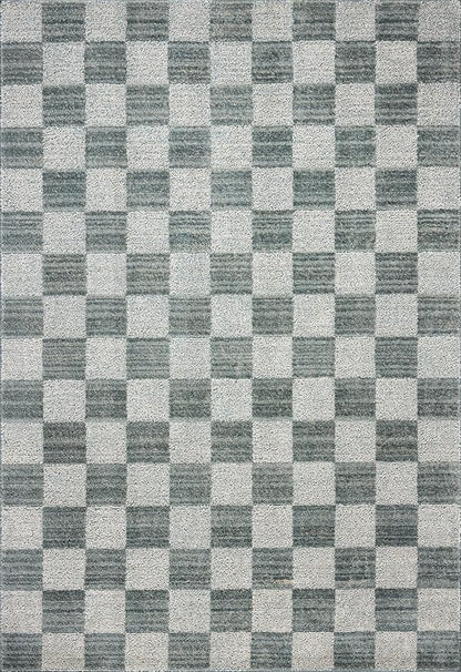 Loloi Chris Loves Julia Calvin Collection CLV-01 Blue/Ivory 2'-7" x 10'-0" Runner Rug Checkered Neutral Soft Living Room Bedroom Carpet