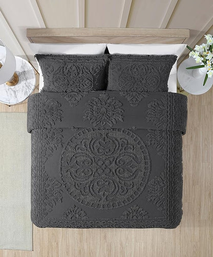 Beatrice Home Fashions Medallion Chenille Bedspread, King Sham, Charcoal