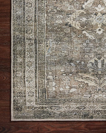 Loloi Layla Collection LAY-13 Antique/Moss 7'-6" x 9'-6" .13" Thick Area Rug, Soft, Durable, Vintage Inspired, Distressed, Low Pile, Non-Shedding, Easy Clean, Printed, Living Room Rug
