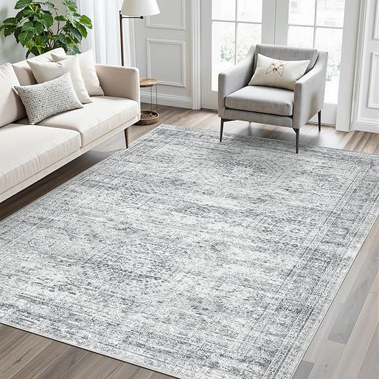 6x9 Area Rug for Living Room Washable 6x9 Gray Rug Non-Slip Modern Rugs for Bedroom Dinning Room Ultra-Thin Indoor Grey Rug
