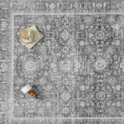 Blue 2x6 Runner Rug Hallway Non Slip Kitchen Vintage Distressed Long Carpet Indoor Machine Washable Traditional Floral Bedroom Accent Throw Rug for Office Laundry Bathroom Dining Living Room