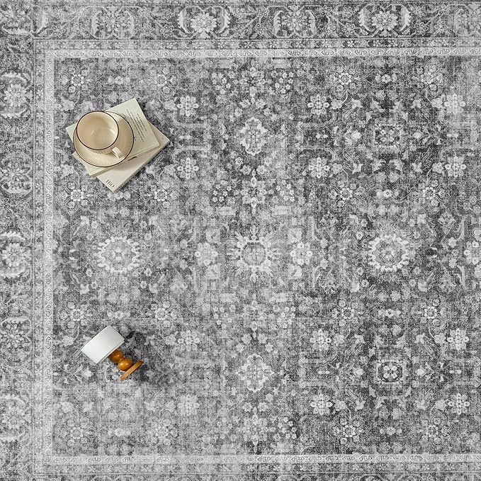 Blue 2x8 Runner Rug Hallway Non Slip Kitchen Vintage Distressed Long Carpet Indoor Machine Washable Traditional Floral Bedroom Accent Throw Rug for Office Laundry Bathroom Dining Living Room