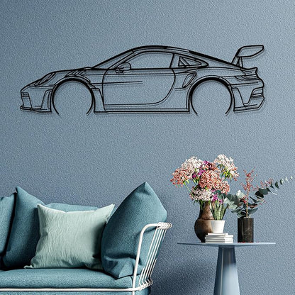 Dekory Car Wall Art – 911 GT3 RS (992) Black Metal Sports Car Silhouette, Modern Industrial Automotive Wall Decor for Garage, Living Room or Bedroom – 16 Inch (XS)