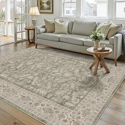 Brown 4x6 Entryway Rug Vintage Area Carpet Indoor Office Washable Door Mat Entrance Small Low Pile Traditional Distressed Retro Accent Throw Rug Non Slip Kitchen Bathroom