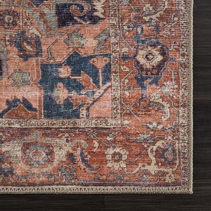 Bloom Rugs Washable 12 ft Runner - Beige/Terracotta Traditional Runner for Entryway, Hallway, Bathroom, and Kitchen - Exact Size: 2.5' x 12'