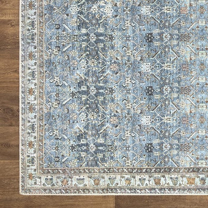 Bloom Rugs Washable Non-Slip 5' x 7' Rug - Blue/Beige Traditional Area Rug for Living Room, Bedroom, Dining Room, and Kitchen - Exact Size: 5' x 7'