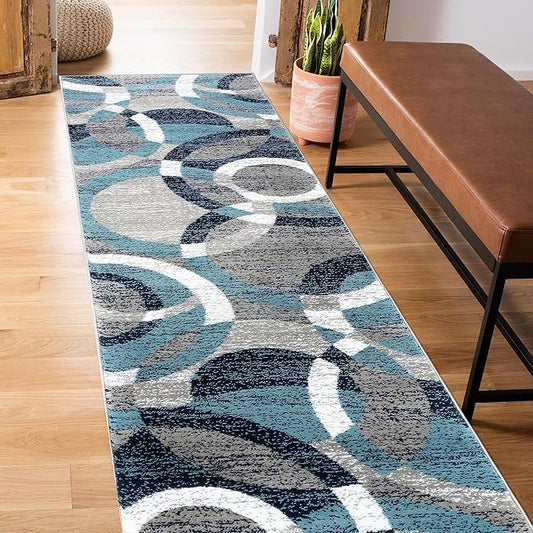 Rugshop Contemporary Modern Circles Abstract Runner Rug 2' x 7'2" Blue
