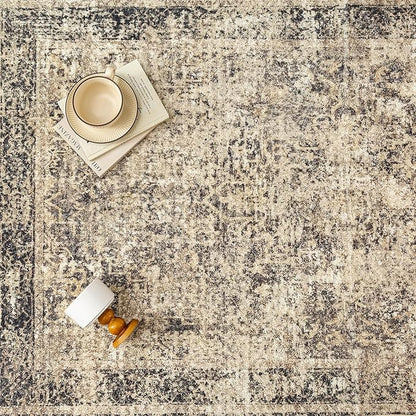 5x7 Area Rug Washable Vintage Neutral Living Room Carpet Large Indoor Non Slip Brown Bedroom Distressed Low Pile Retro Accent Throw Rug for Dining Room