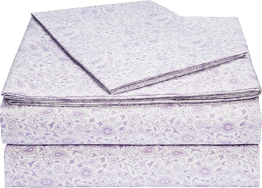 Amazon Basics Lightweight Super Soft Easy Care Microfiber Bed Sheet 3 Piece Set with 14" Deep Pockets - Twin XL, Lavender Paisley