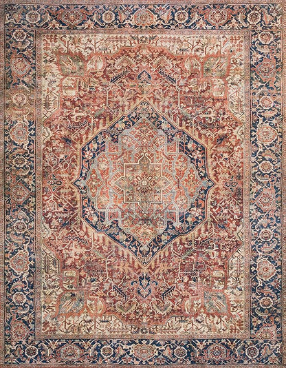 Loloi Layla Collection LAY-08 Red/Navy 2'-3" x 3'-9" .13" Thick Accent Rug, Soft, Durable, Vintage Inspired, Distressed, Low Pile, Non-Shedding, Easy Clean, Printed, Living Room Rug