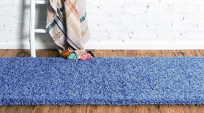 Unique Loom Solid Shag Collection Area Rug (2' 7" x 10' Runner, Periwinkle Blue)