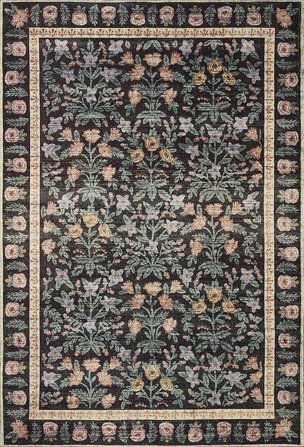 Loloi Rifle Paper Co. Eden Collection EDE-02 Mughal Garden Black 2'-6" x 11'-6" Runner Rug feat. CloudPile™