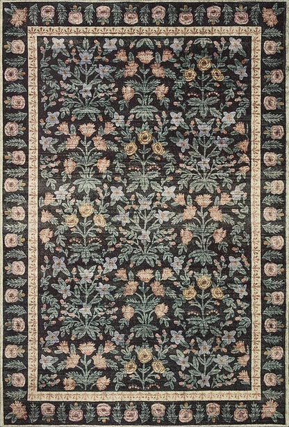 Loloi Rifle Paper Co. Eden Collection EDE-02 Mughal Garden Black 2'-6" x 11'-6" Runner Rug feat. CloudPile™