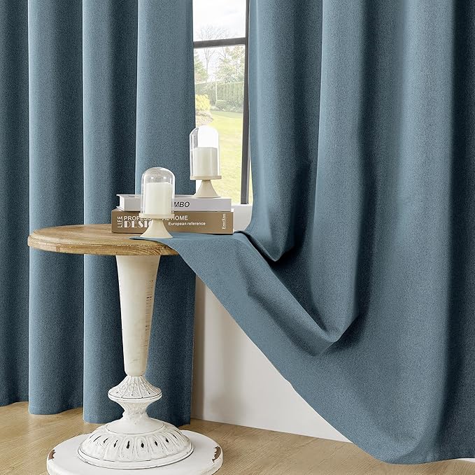 ChrisDowa 100% Blackout Blue Solid Curtains 72 Inches Long 2 Panels for Bedroom Living Room,Farmhouse Room Darkening Thermal Insulated Soundproof Grommet Top Window Treatment Drapes,52x72