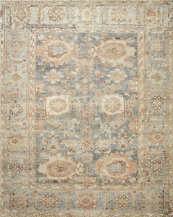 Loloi Margot Collection MAT-03 Ocean/Spice 7'-6" x 9'-6" Area Rug feat. CloudPile, No-Shed Easy Clean Large Patterned Area Rug for Living Room, Bedroom, Dining Area