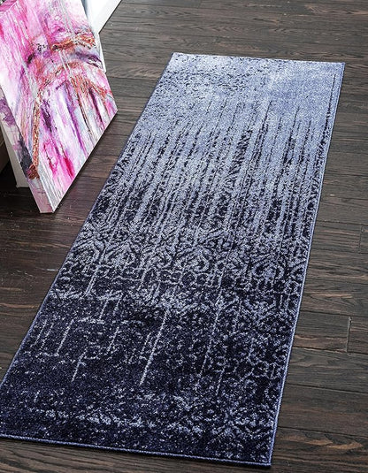 Unique Loom Del Mar Collection Area Rug - Jennifer (2' 7" x 10' Runner, Blue/ Navy Blue)