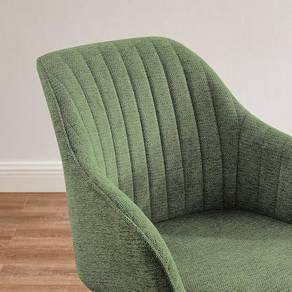 Zouron Mid Century Modern Accent Chair with Wooden Legs, Swivel Desk Chair No Wheels, Upholstered Side Armchair Vanity Chair for Small Space Home Office Living Room Bedroom, Green